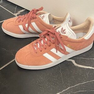 Adidas Gazelle Coral and White Sneakers